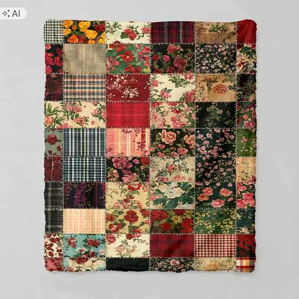 Deka přehoz Art koláž květiny Floristka květiny ve stylu patchwork 150x230