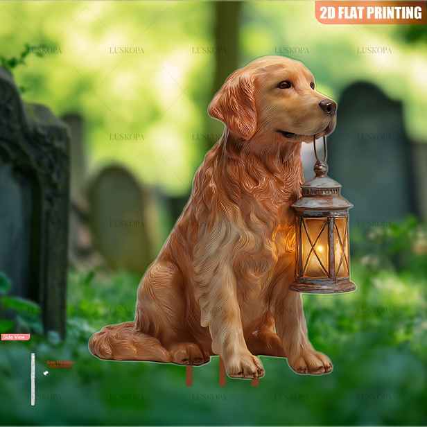 TEMU 2D Plochá, 1 Zlatý Labradorský Retrívr Zahradní Dekorace, Vyrobeno z Plastu, Vhodné pro Trávníky a Terasy, Ideální pro Halloween, Vánoce,