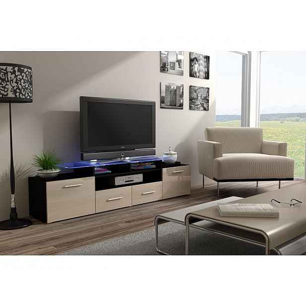 TV stolek Evora černý krémový lesk, modré osvětlení