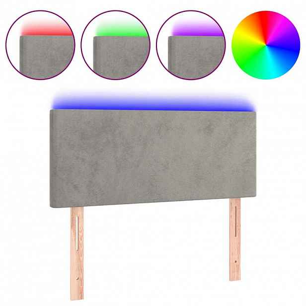 vidaXL Čelo postele s LED světle šedé 80 x 5 x 78/88 cm samet