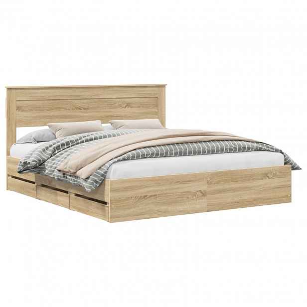 vidaXL Rám postele s čelo Sonoma dub 200 x 200 cm Inženýrské dřevo