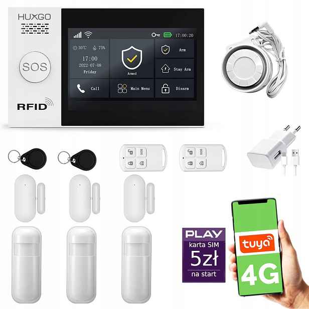 Bezdrátový alarm WiFi Gsm 4G, Tuya alarmová sada Huxgo HXA007 R3D3PS