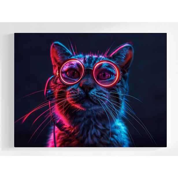 Obraz Na Plátně Canvas Portrét Kočka Kocur Růžové Brýle Techno Nerd 80x60