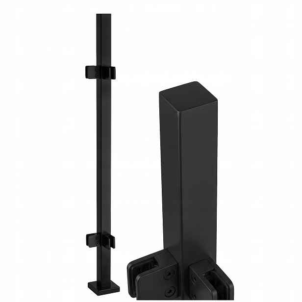Rohový sloupek Samotník 100 cm Sklo 4 Úchytky Černý Loft Nerezový 40x40