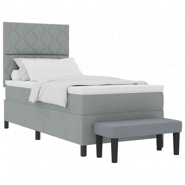 vidaXL Postel s boxspringem s čelo Světle šedá 90 x 190 cm textil