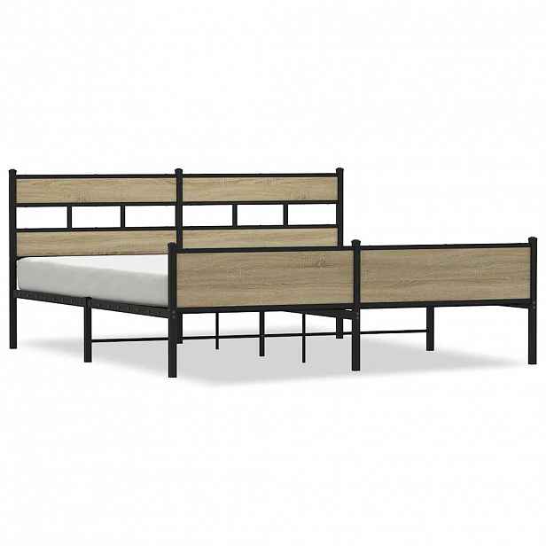 vidaXL Kovový rám postele bez matrace dub sonoma 183 x 213 cm