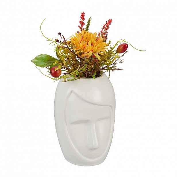Relaxdays VÁZA Bílá keramika obličej boho 14,5 cm