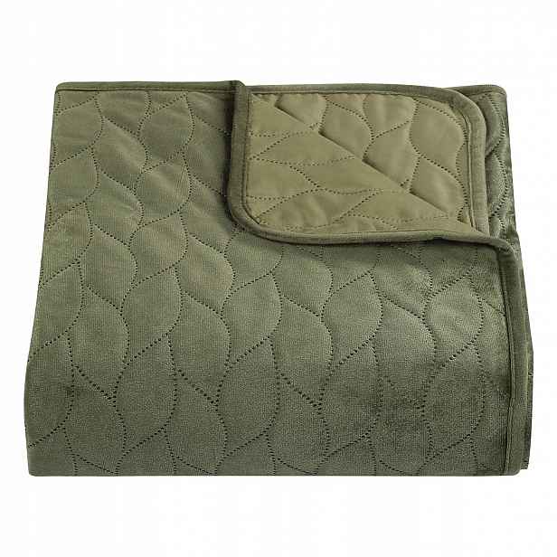Přehoz 170x210 Verde zelený velurové listy oboustranný