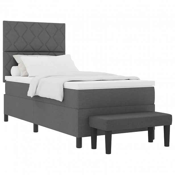 vidaXL Postel s boxspringem s čelo Tmavě šedá 90 x 190 cm textil