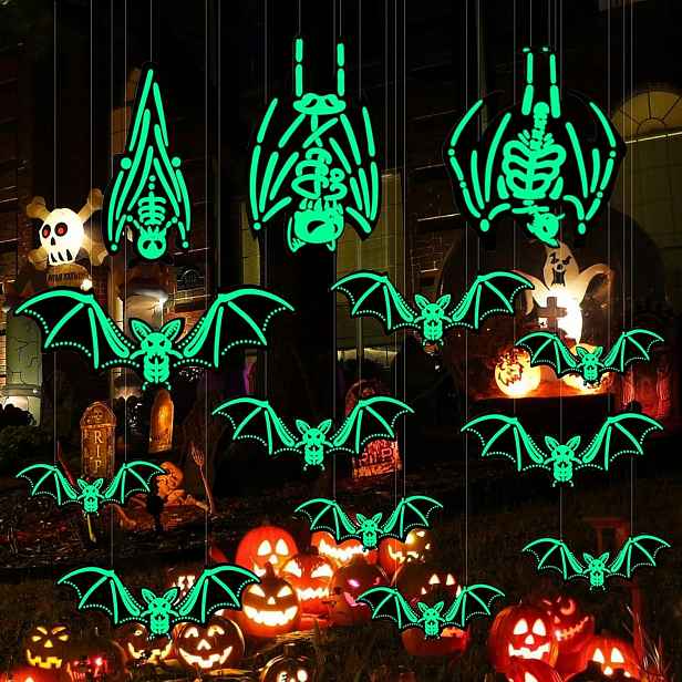 12 ks závěsných netopýrů a lebek na Halloween, ve 3 velikostech