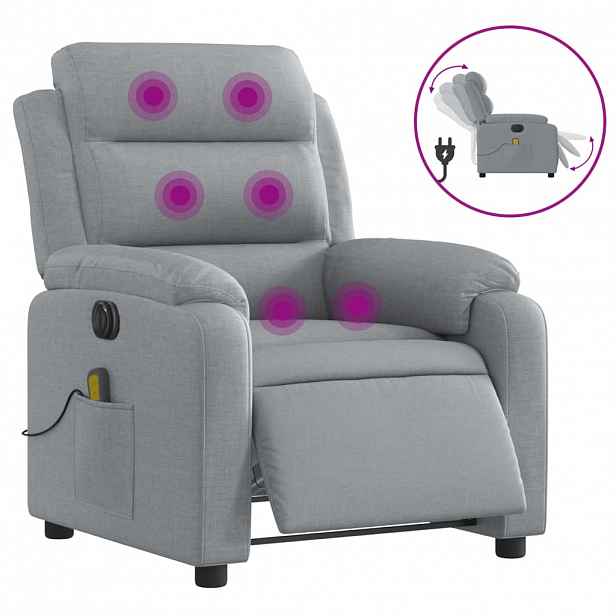 vidaXL Elektrické masážní polohovací křeslo světle šedé textil