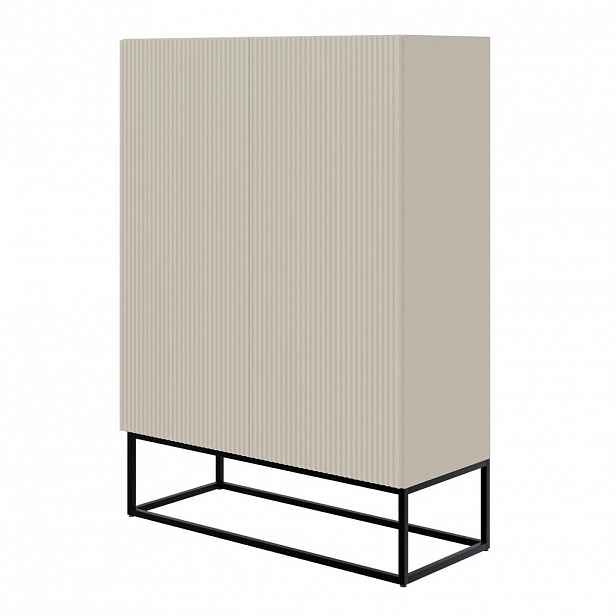 Selsey HIGHBOARD 2dveřová Veldio šedobéžová s černým kovovým rámem 90 cm