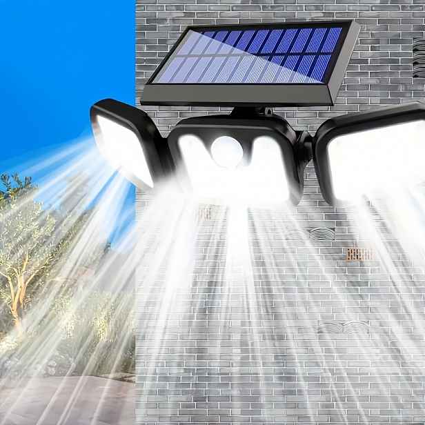TEMU Solární reflektorové svítidlo s pohybovým senzorem a 74 LED, tříúrovňové stmívání, osvětlení dvora a garáže, IPX5, automatické noční světlo pro