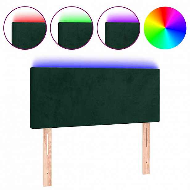 vidaXL Čelo postele s LED tmavě zelené 80 x 5 x 78/88 cm samet