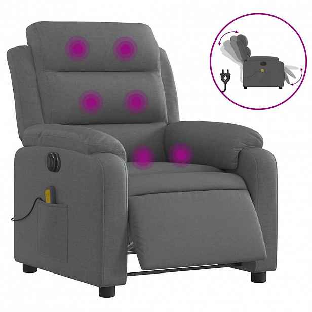 vidaXL Elektrické masážní polohovací křeslo tmavě šedé textil