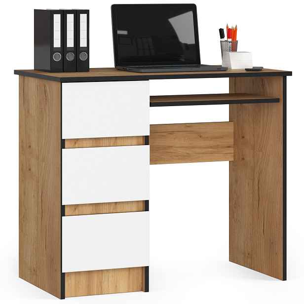 Ak furniture Psací stůl A-6 90 cm dub craft zlatý/bílý levý