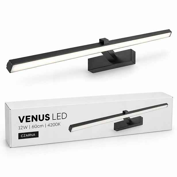 Černá nástěnná lampa Venus Led 12W 60 cm pro zrcadlo 4200K IP44 840lm