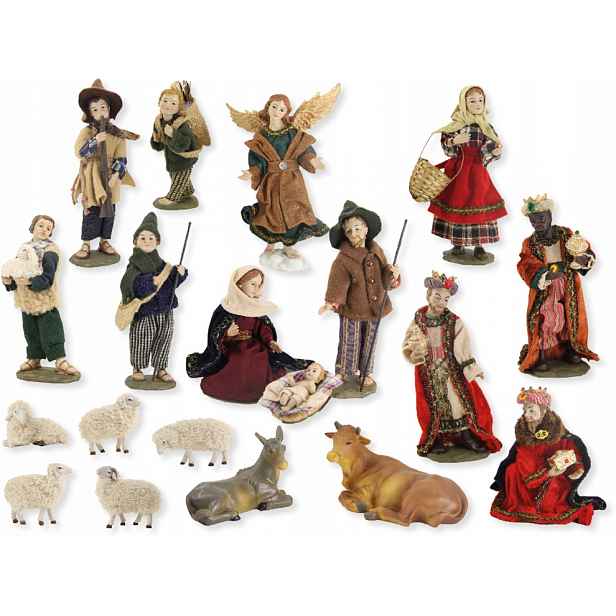 Figurky do betlému „model alpský“ v oblečení z materiálu 19 dílů, výška 16 cm
