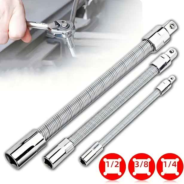 TEMU 3ks Nástěnný prodlužovací nástavec pro klíče, 1/4", 3/8", 1/2, hlavice pro napínání klíče, flexibilní prodlužovací hřídel pro nástrčné klíče