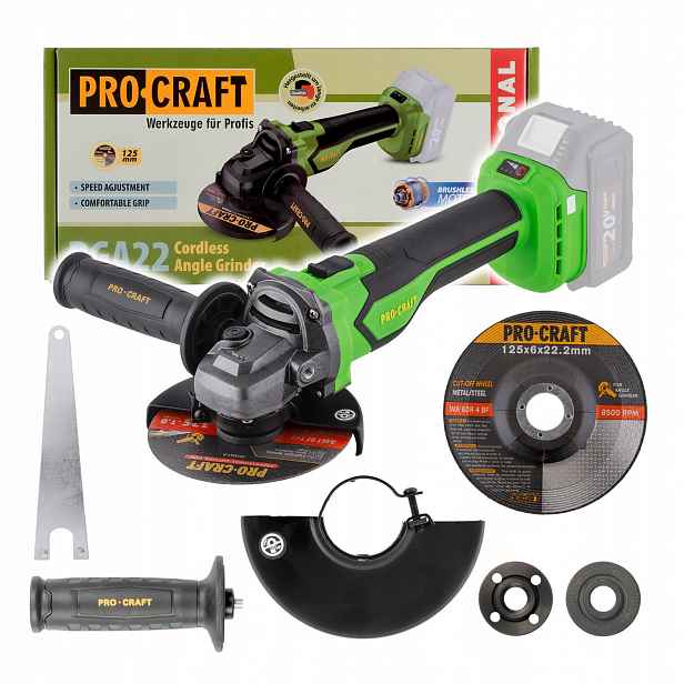 Úhlová bruska Procraft aku 20V 125 mm 8000 ot./min PGA22-BB