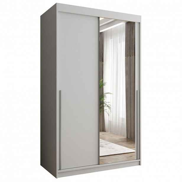 Home Collective SKŘÍŇ S POSUVNÝMI DVEŘMI se zrcadlem, šířka 120 cm, bílá se stříbrným úchytem