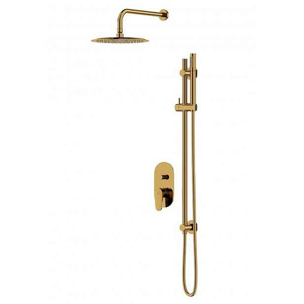 Cersanit Inverto - Sprchový set s baterií pod omítku, s tělesem, průměr 25 cm, zlatá S952-007