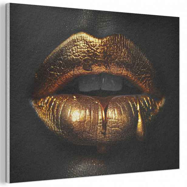 MuchoWow AKUSTICKÝ obraz Žena - portrét - rty - zlatá - černá 80x60 cm