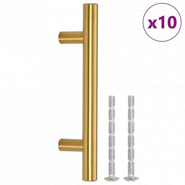 vidaXL Nábytkové úchytky 10 ks zlaté rozteč otvorů 64 mm celková délka 100 mm nerezová ocel