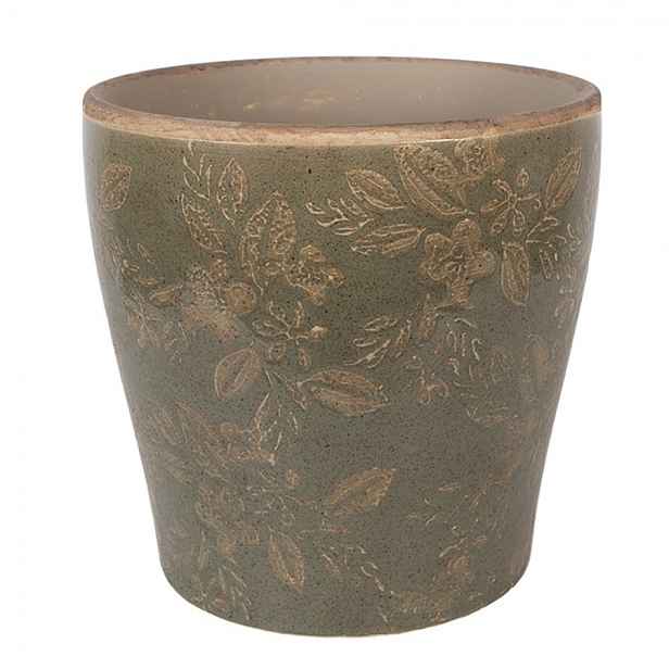 Zelený keramický obal na květináč s květy Timothée XL - Ø 18*17 cm Clayre & Eef