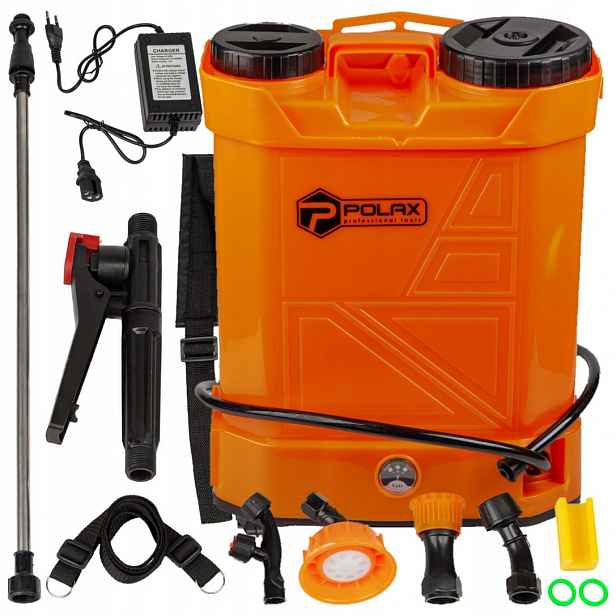 Akumulátorový zahradní zádový postřikovač 12L 12V 8Ah, 4 trysky Polax