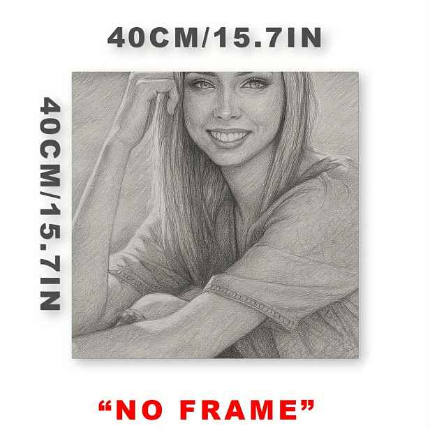 TEMU 2D plochý, 2D plochý, Personalizovaný portrét skicovaný na míru - Skica obličeje z vlastní fotografie, Bez rámu 2D černobílá kresba, Vhodné pro