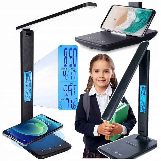Dotyková Stolní Lampa Led Hodiny Budík Teploměr Stojan Na Telefon
