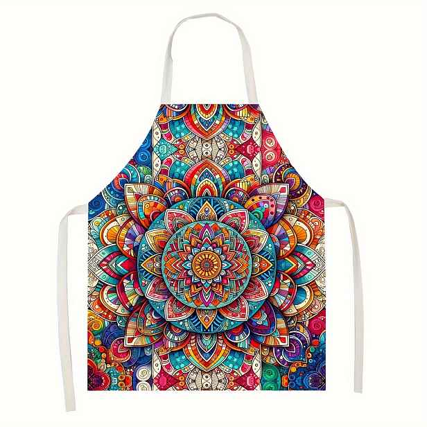 TEMU 1ks Mandala Květinový Kuchyňský Zástěra, Živý Květinový Design, Bezrukávková Zástěra, Pracovní Oblečení pro Vaření, Číšnická Zástěra, Ručně