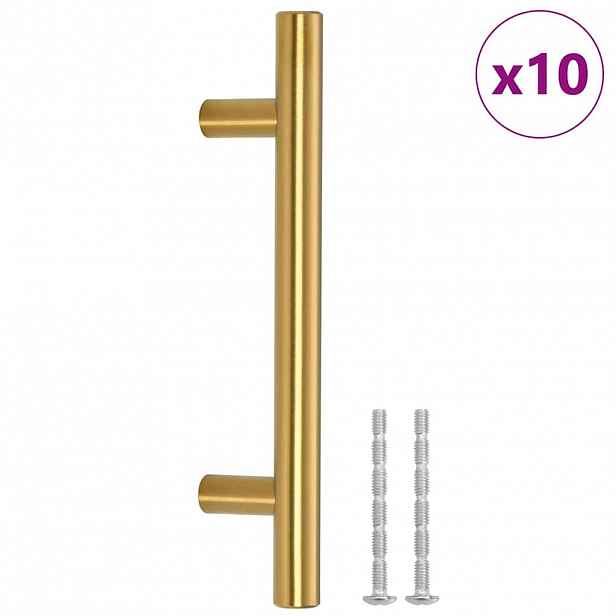 vidaXL Nábytkové úchytky 10 ks zlaté rozteč otvorů 96 mm celková délka 150 mm nerezová ocel