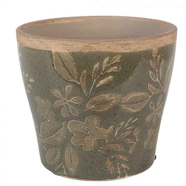 Zelený keramický obal na květináč s květy Timothée M - Ø 12*10 cm Clayre & Eef