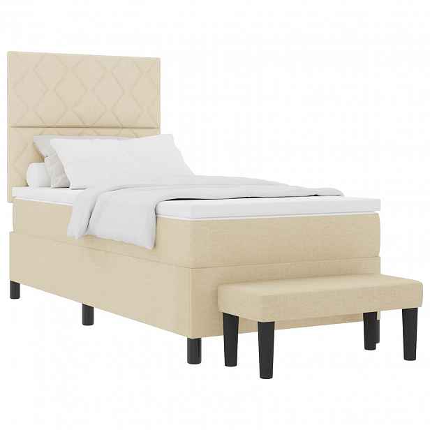 vidaXL Postel s boxspringem s čelo Krémová 90 x 190 cm textil