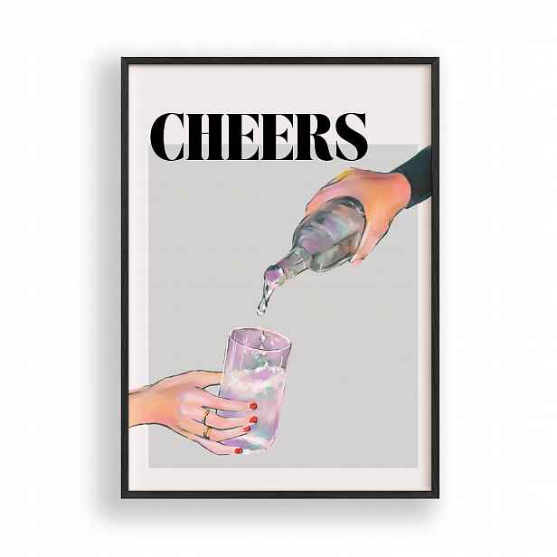 Obraz Cheers Nápoje a koktejly Plakát Rámeček Dřevěný Černý 30x42 cm