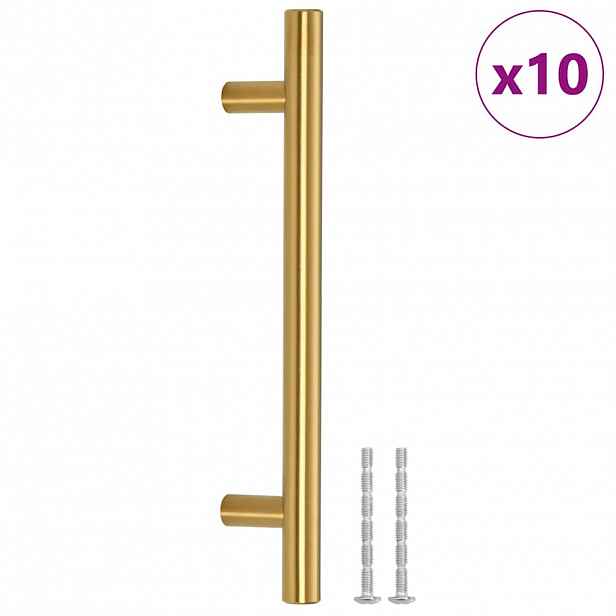 vidaXL Nábytkové úchytky 10 ks zlaté rozteč otvorů 128 mm celková délka 192 mm nerezová ocel