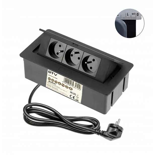 Prodlužovací Kabel Nábytkový Stolní Černý Gtv Soft 3X Zásuvka Uzemnění Kabel