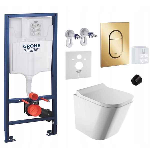 Grohe Wc stojan Rapid Sl s mísou Fontana Rimless a zlatým tlačítkem