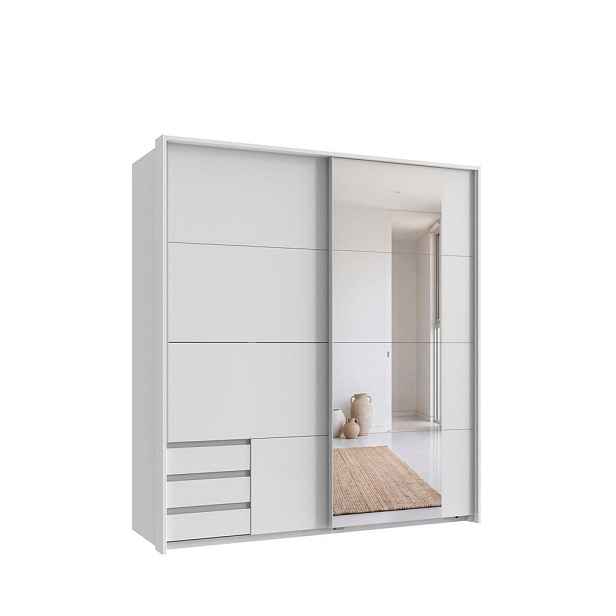 luma-home SKŘÍŇ S VZDUŠNÝMI DVEŘMI, 2dveřová, 183 × 65 × 200 cm (Š×H×V), skříň Passepartout v bílé barvě s viditelnými zásuvkami a zrcadlem / 22709