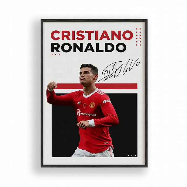 Plakát Cristiano Ronaldo Manchester Obraz Rámeček Dřevěný Černý 30x40 cm