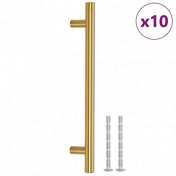 vidaXL Nábytkové úchytky 10 ks zlaté rozteč otvorů 160 mm celková délka 224 mm nerezová ocel