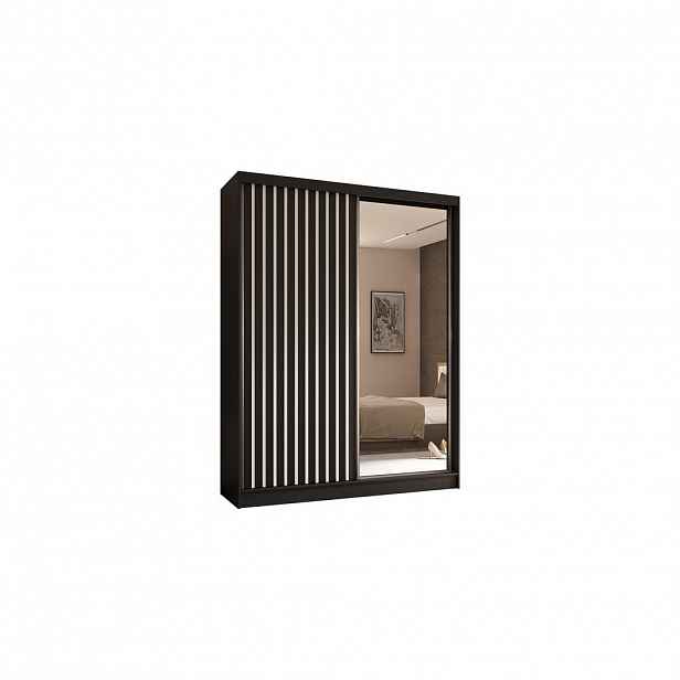 ALTDECOR ŠATNÍ SKŘÍŇ se zrcadlovými posuvnými dveřmi a hliníkovými lamelami, LED osvětlení – LAMELO – 160 cm černá+černá+bílá