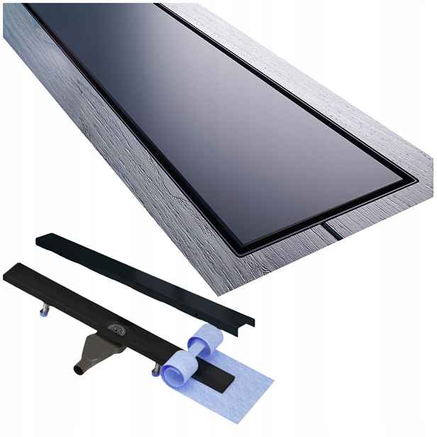 Lineární odtok 70 cm nízký černý, kompletní sada Waterway