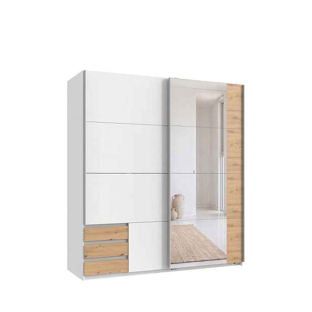luma-home SKŘÍŇ S VZDUŠNÝMI DVEŘMI, 2dveřová, 179 × 65 × 198 cm (Š×H×V), bílá barva se zrcadlem, 1x dveře a viditelné zásuvky v dekoru dub Artisan / 2