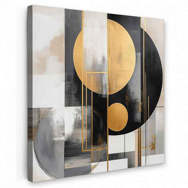 MuchoWow OBRAZ NA PLÁTNĚ Abstraktní - Zlato - Stříbro - Tvary - Estetické - Moderní 20x20 cm