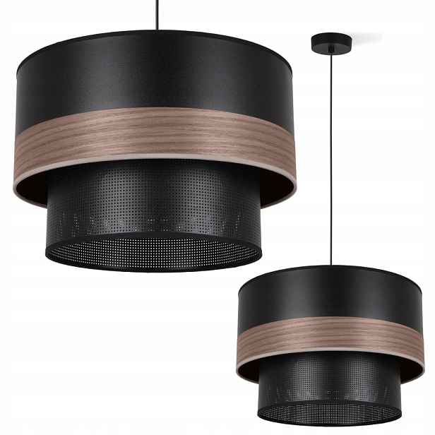 Závěsná Stropní Lampa Lustr Černá Stínidlo Dřevo Do Obývacího Pokoje Ložnice E27