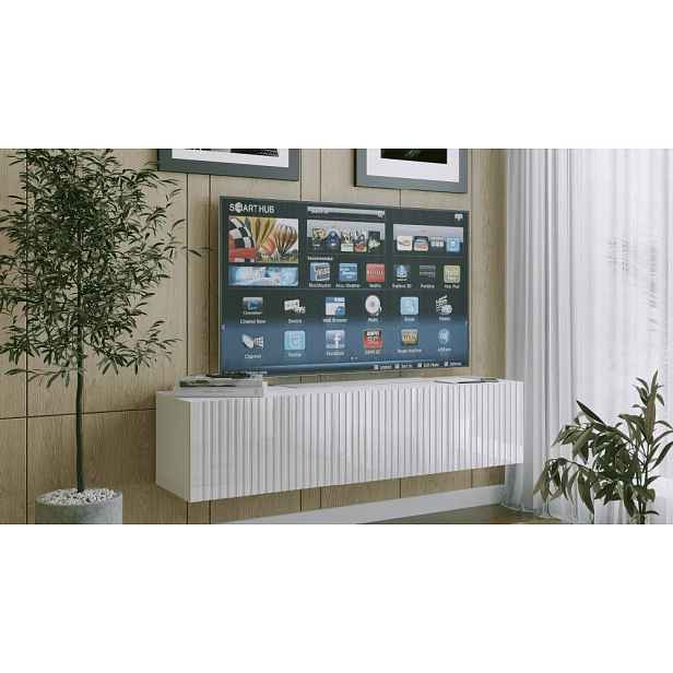 ArtExt Závěsný TV stolek JOY | 150 cm Barva: Bílý lesk (drážky)