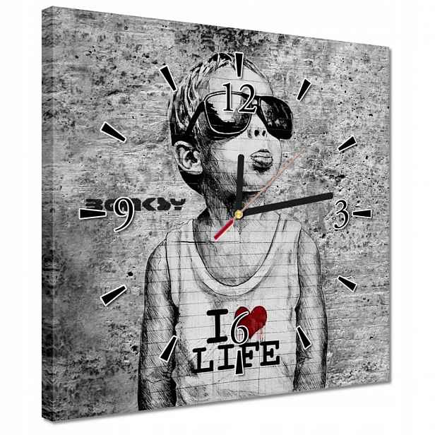 Hodiny 30x30 I love life Banksy